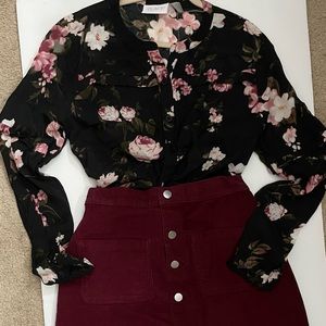 Childrens Place ruffle button up blouse rose print